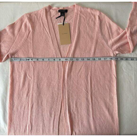 New Halogen Linen-Blend Side Slit Cardigan in Pink Chintz Size S - Picture 6 of 6